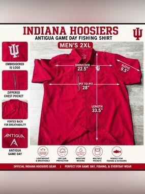 University of Indiana Hoosiers Antigua Game Day Fishing Shirt - Small - Dark Red